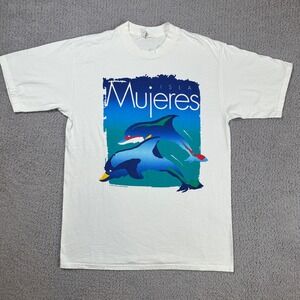 Vintage 1999 Peter Mussfeldt Isla Mujeres Dolphin T Shirt Mens L White Made Made